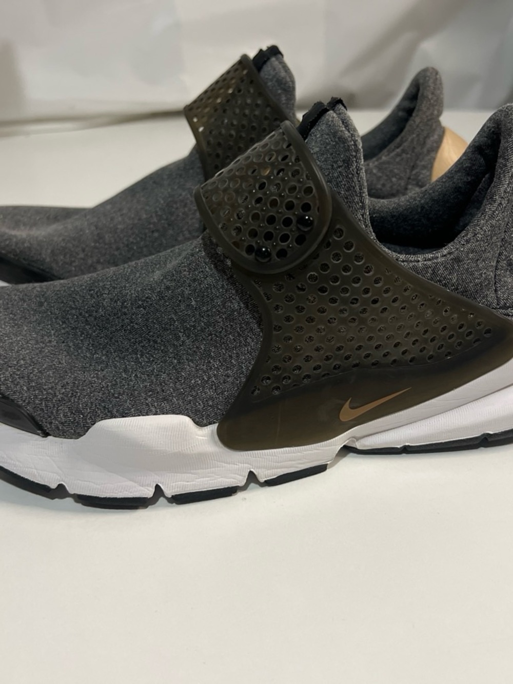 Nike Men’s Slip-On Sneakers in Charcoal Gray with Bronze Swoosh